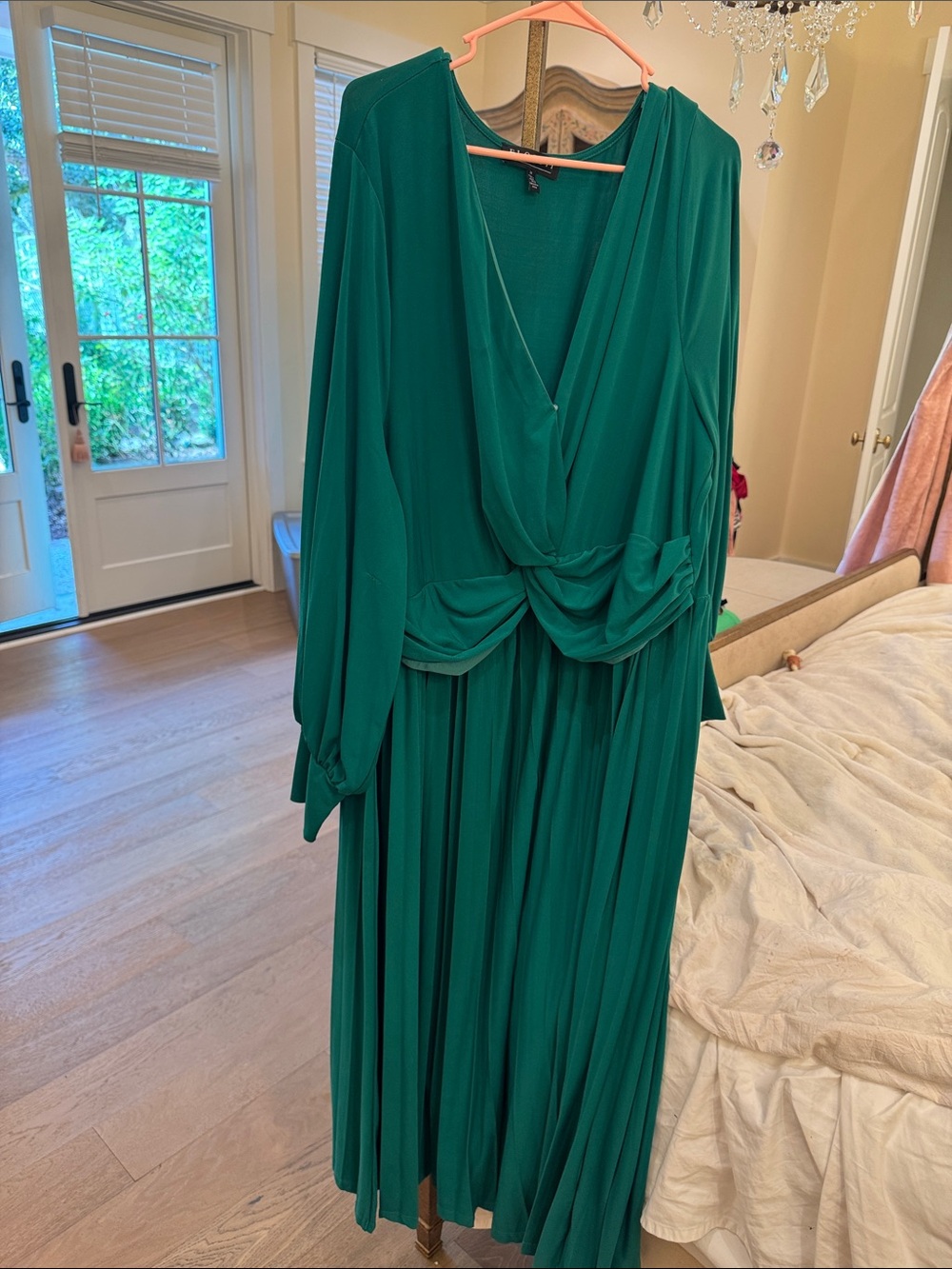 Eloquii Green Draped Long Sleeve Maxi Dress